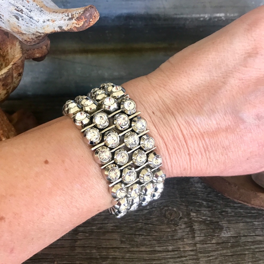 Cookie Lee Silver & Crystal Statement Bracelet - image 3